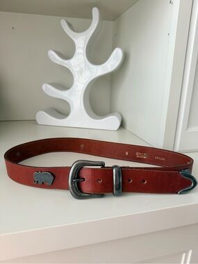 Vintage KUDOS Leather Brown Belt Elephant Decals Womens Made In Canada Size 85